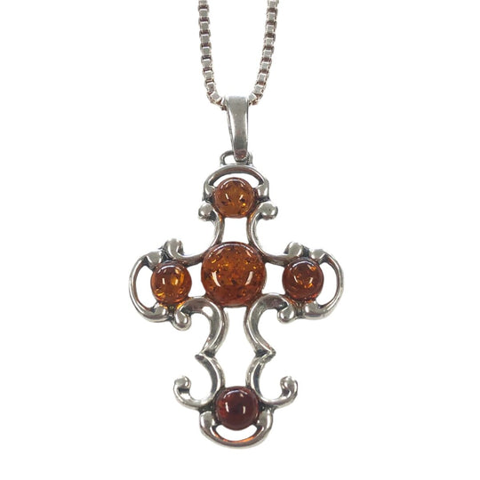 Silver & Amber Cross Necklace
