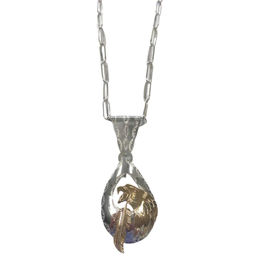 Native American Silver Two Tone Eagle Necklace