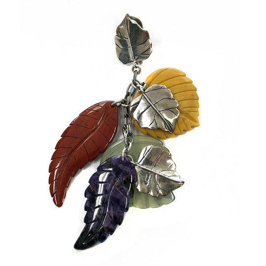 Carolyn Pollack Carved Gemstones Sterling Leaf Pendant