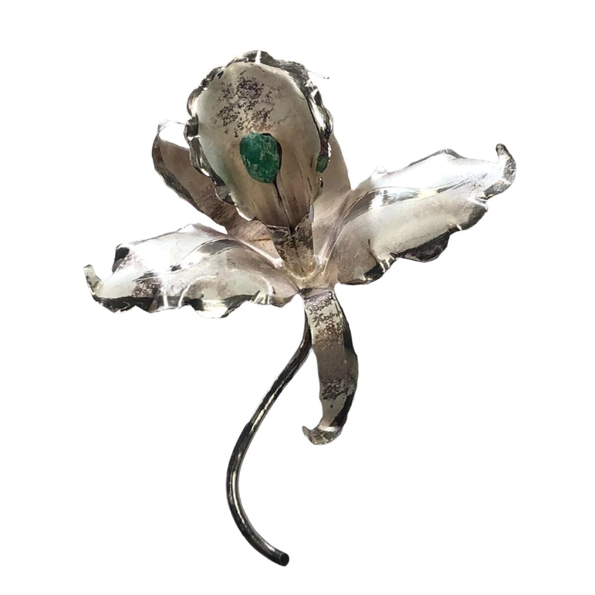 Great Lakes Coin Silver &amp; Emerald Orchid Flower Pin