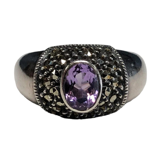 Silver Marcasite & Amethyst Ring