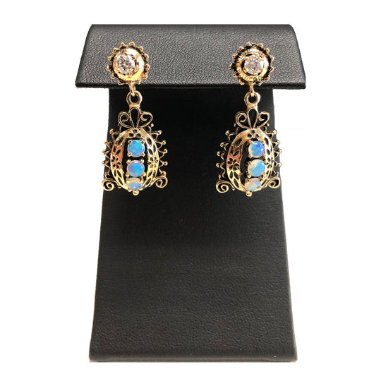 Victorian 14k Opal & Diamond Earrings