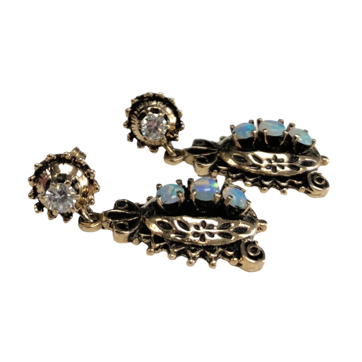 Great Lakes Coin Victorian 14k Opal &amp; Diamond Earrings
