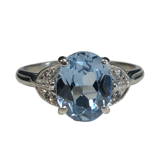 10k White Gold Aquamarine & Diamond Ring