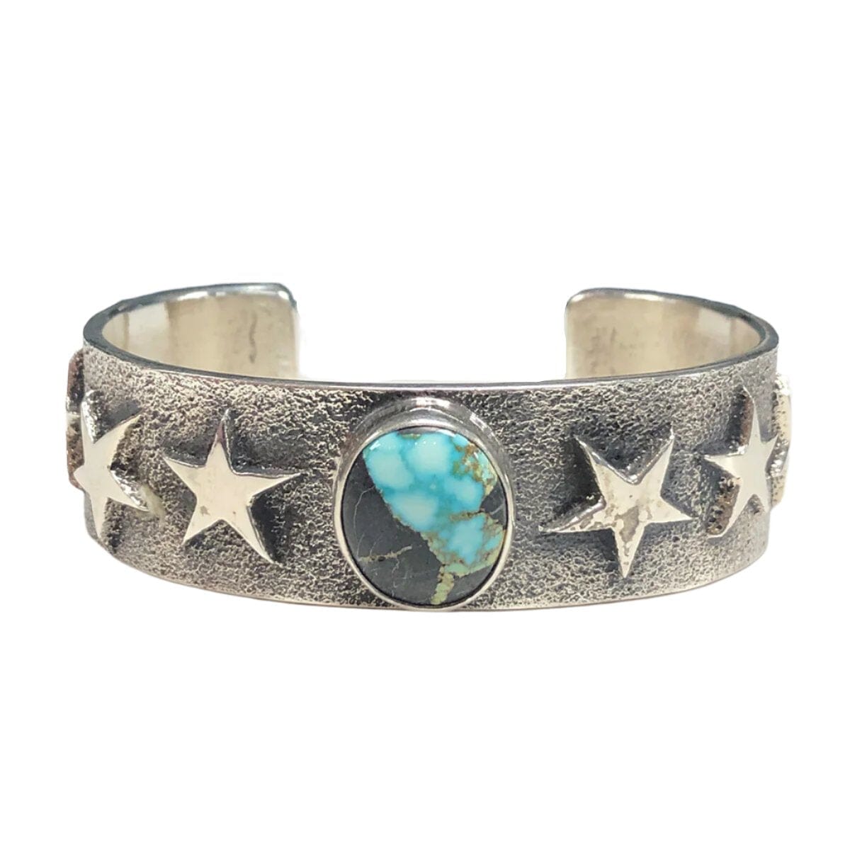 Kevin Yazzie Navajo Silver & Turquoise Star Cuff - Great Kevin Yazzie Navajo Silver & Turquoise Star Cuff - Great