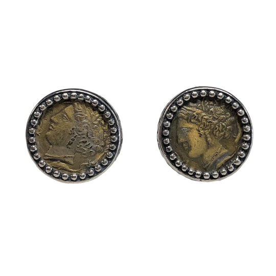 Silver & 18k Gold Constantine Coin Stud Earrings
