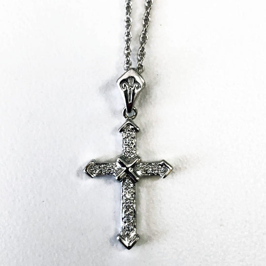 14 k White Gold Diamond Cross Necklace