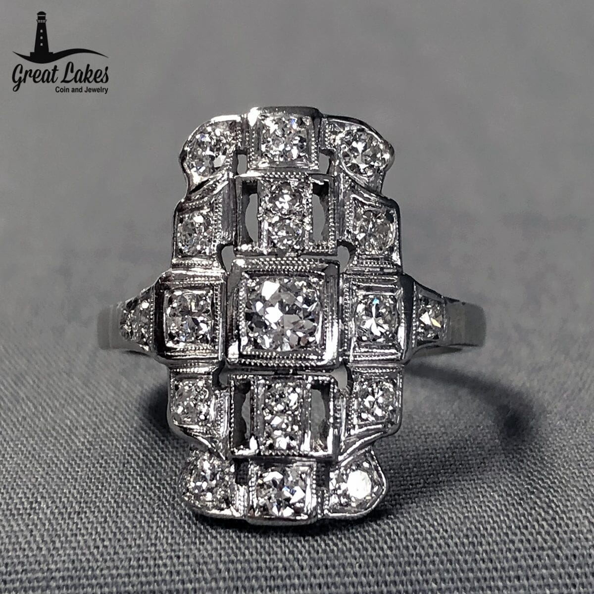Great Lakes Coin Art Deco Platinum Diamond Ring