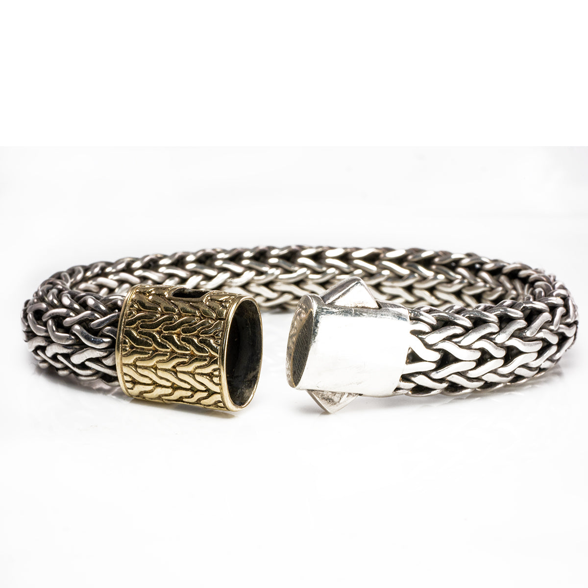 Great Lakes Boutique John Hardy Classic Silver Woven Bracelet with Gold Clasp