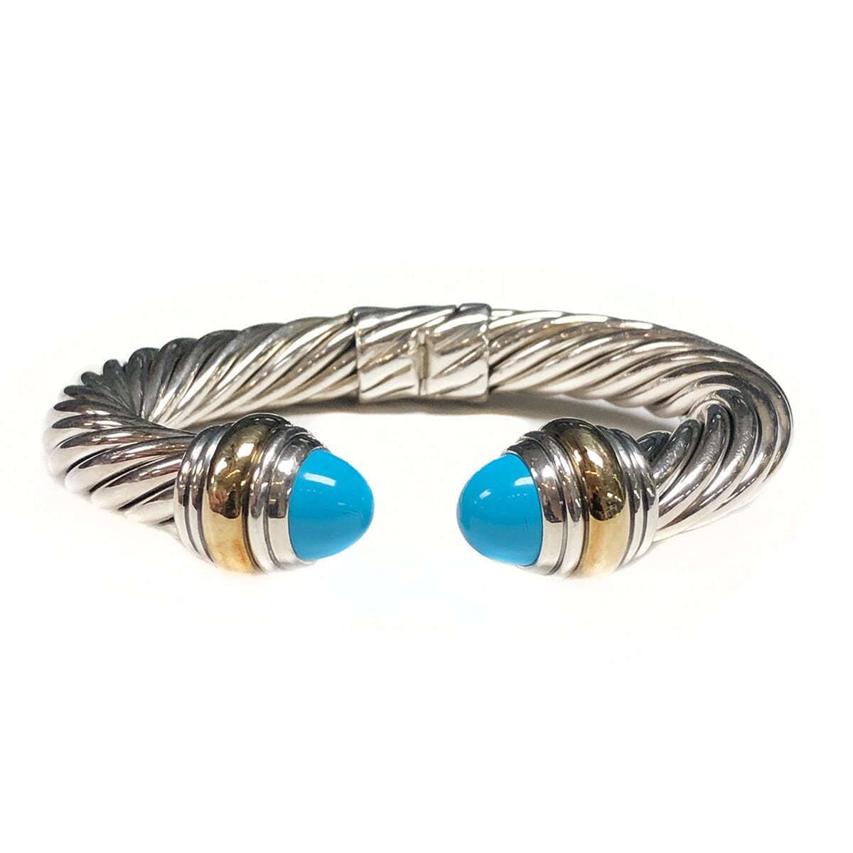 Great Lakes Coin David Yurman Silver & 14 k Gold 10 mm Classic Cable Bracelet with Turquoise