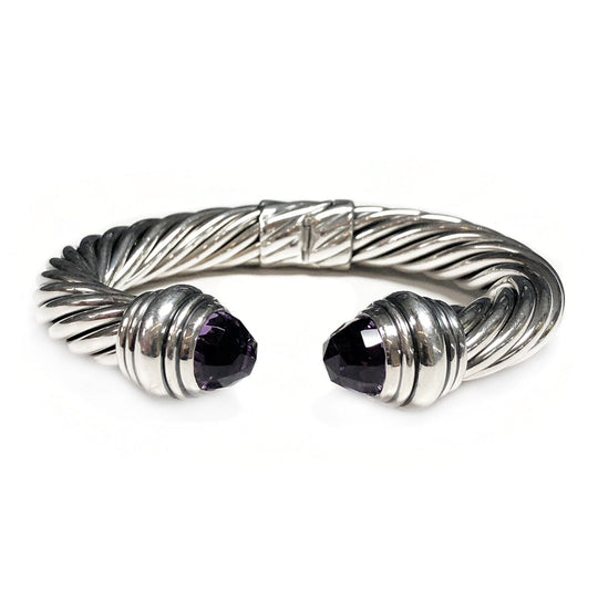 David Yurman Silver 10 mm Classic Cable Bracelet with Amethyst  (Damaged Stone - Please Read)
