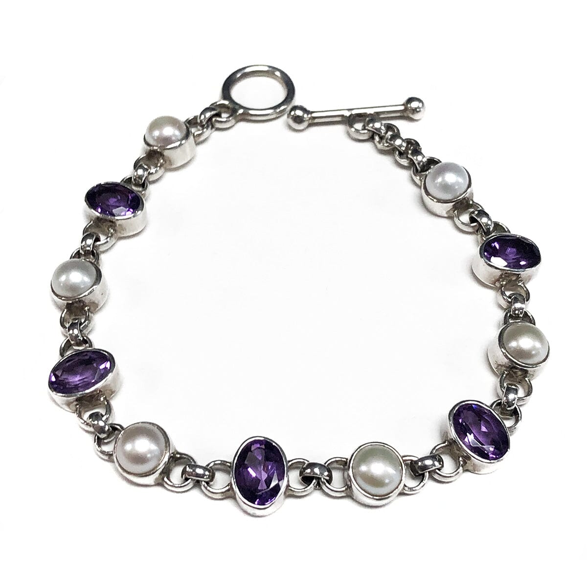 Great Lakes Coin Silver Amethyst &amp; Pearl Bracelet