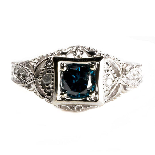 14 k White Gold & Blue Diamond Ring