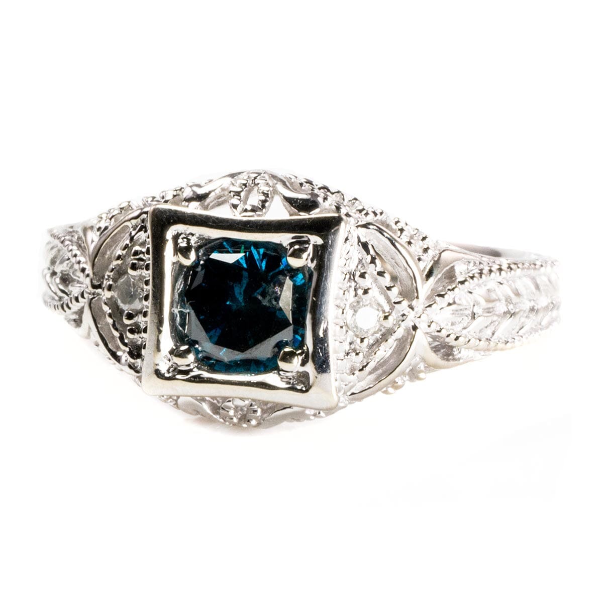 Great Lakes Boutique 14 k White Gold &amp; Blue Diamond Ring