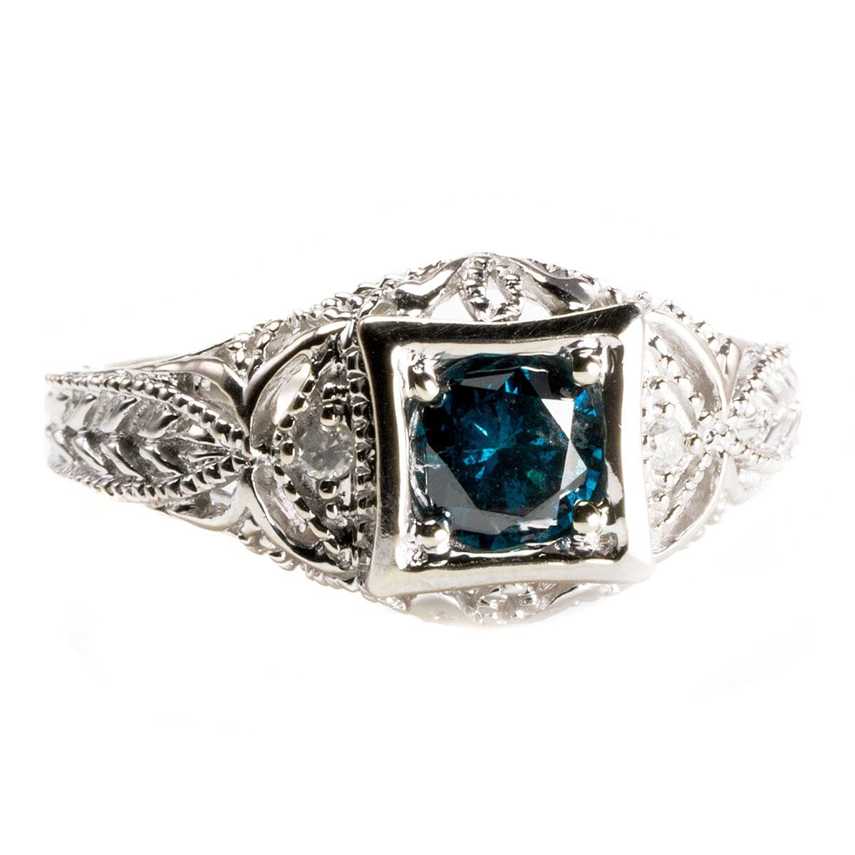 Great Lakes Boutique 14 k White Gold &amp; Blue Diamond Ring