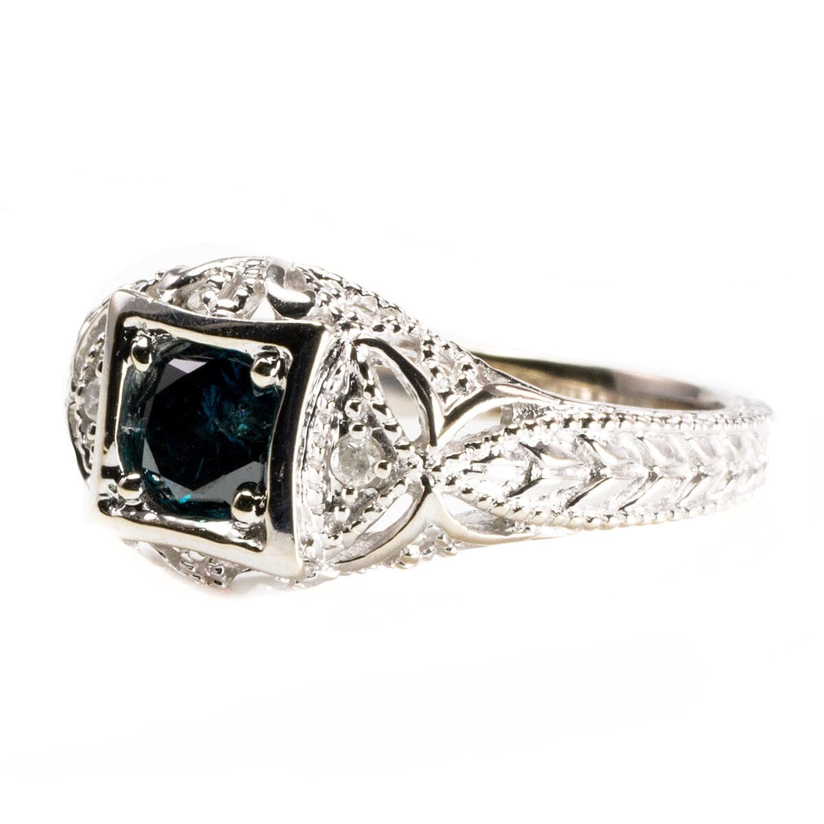 Great Lakes Boutique 14 k White Gold &amp; Blue Diamond Ring