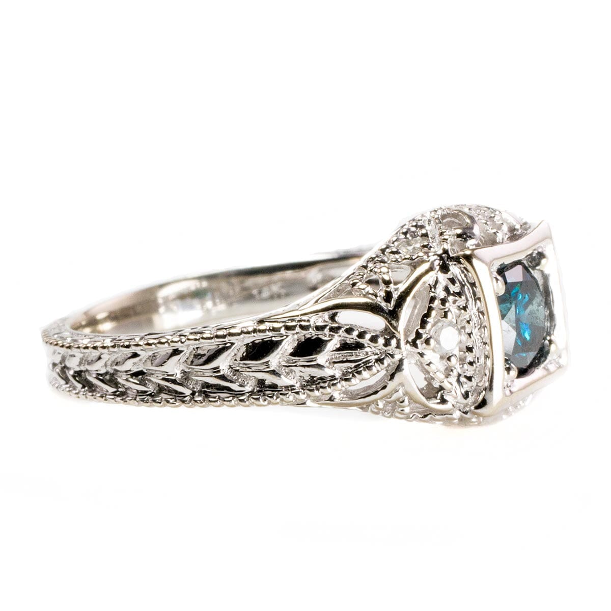 Great Lakes Boutique 14 k White Gold &amp; Blue Diamond Ring