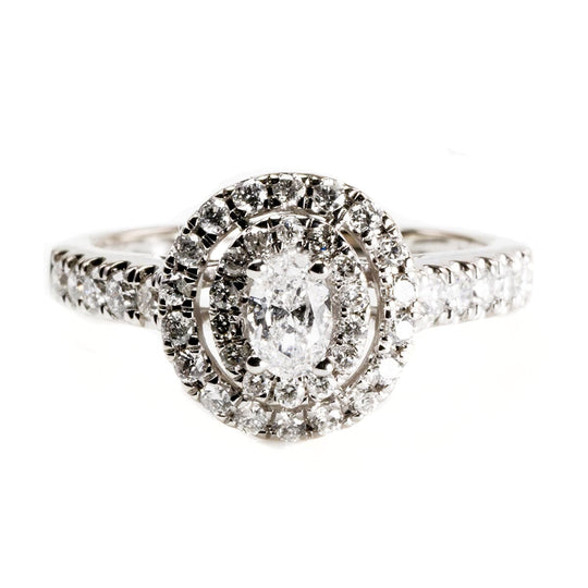 14 k White Gold Double Halo Diamond Ring