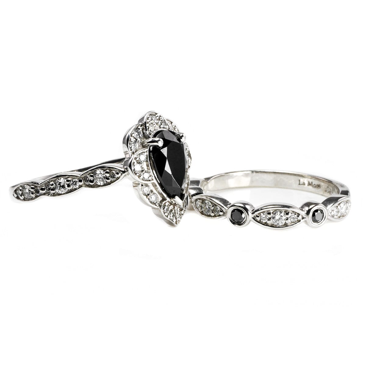 Great Lakes Boutique 14 k White Gold Black Spinel &amp; Diamond Ring Set