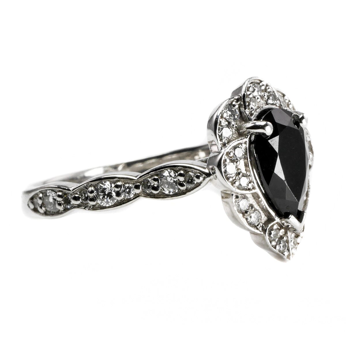 Great Lakes Boutique 14 k White Gold Black Spinel &amp; Diamond Ring Set