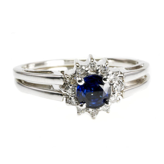14 k White Gold Diamond & Sapphire Ring