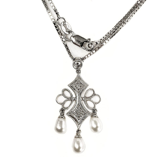 14 k White Gold Chandelier Necklace