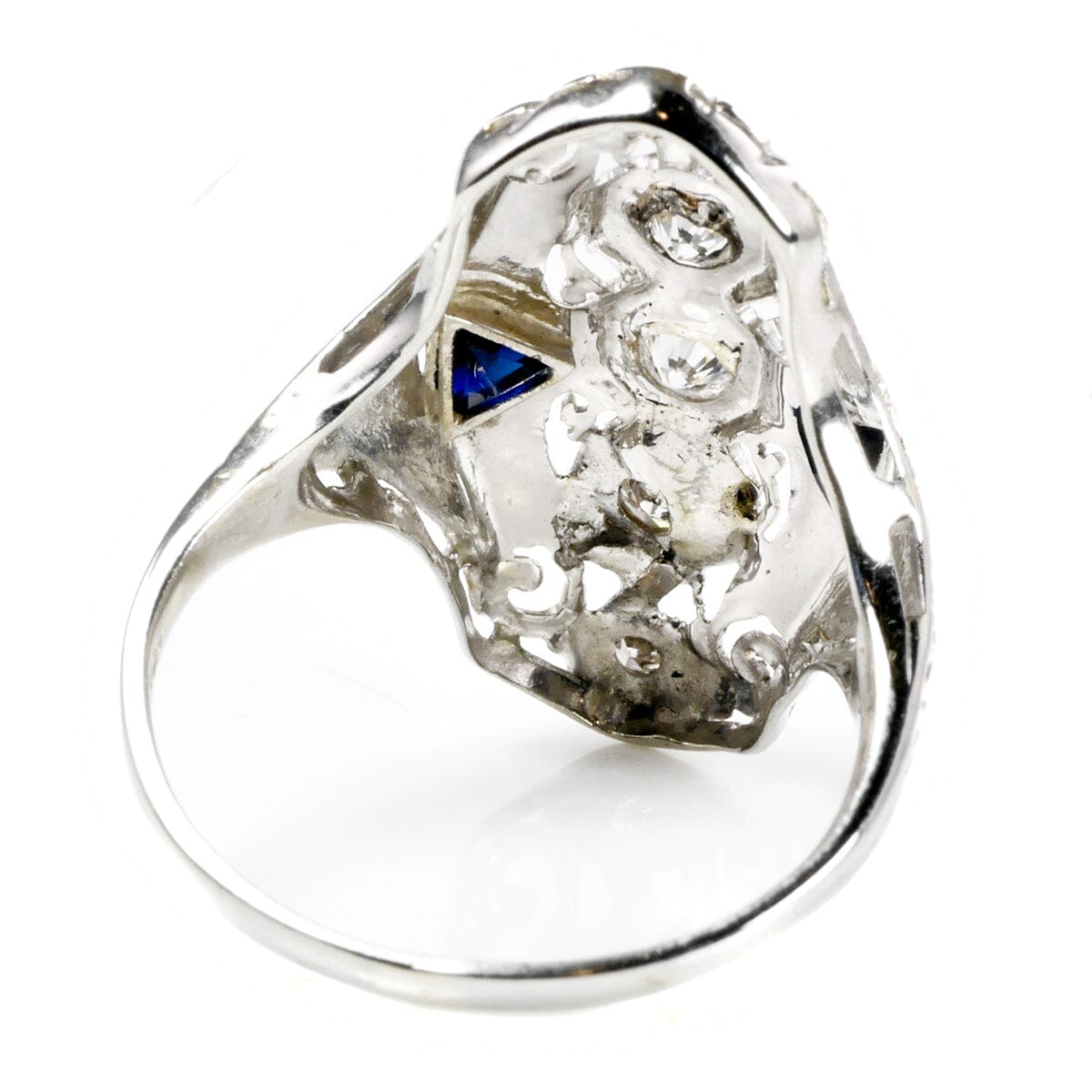 Great Lakes Boutique 10 k White Gold Diamond &amp; Sapphire Art Deco Ring