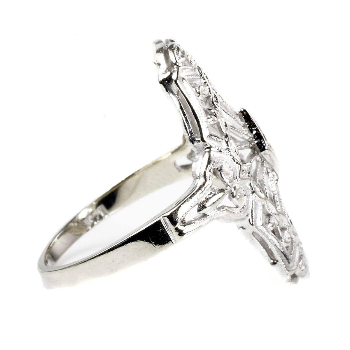 Great Lakes Boutique 14 k White Gold Art Deco Filigree Diamond Ring