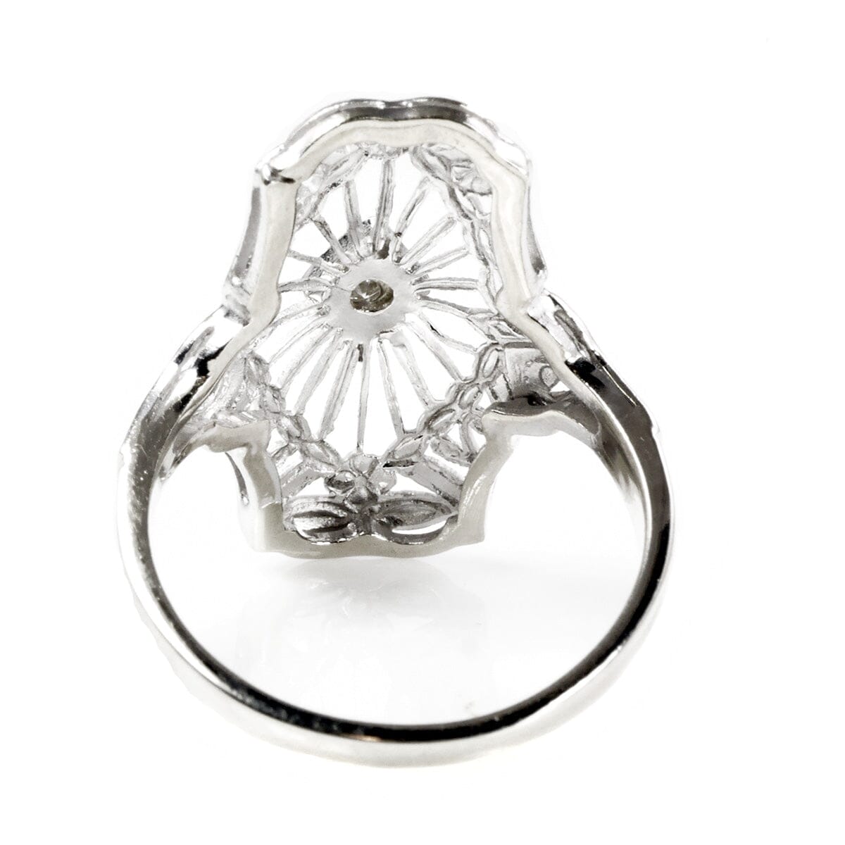Great Lakes Boutique 14 k White Gold Art Deco Filigree Diamond Ring