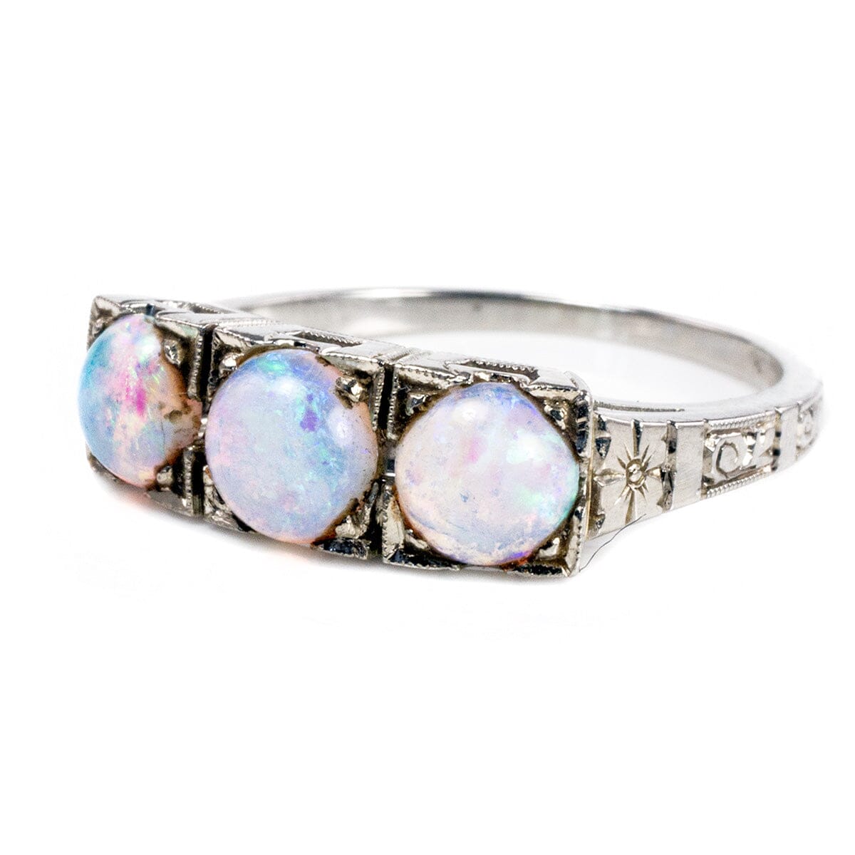 Great Lakes Boutique Vintage Art Deco White Gold &amp; Opal Ring