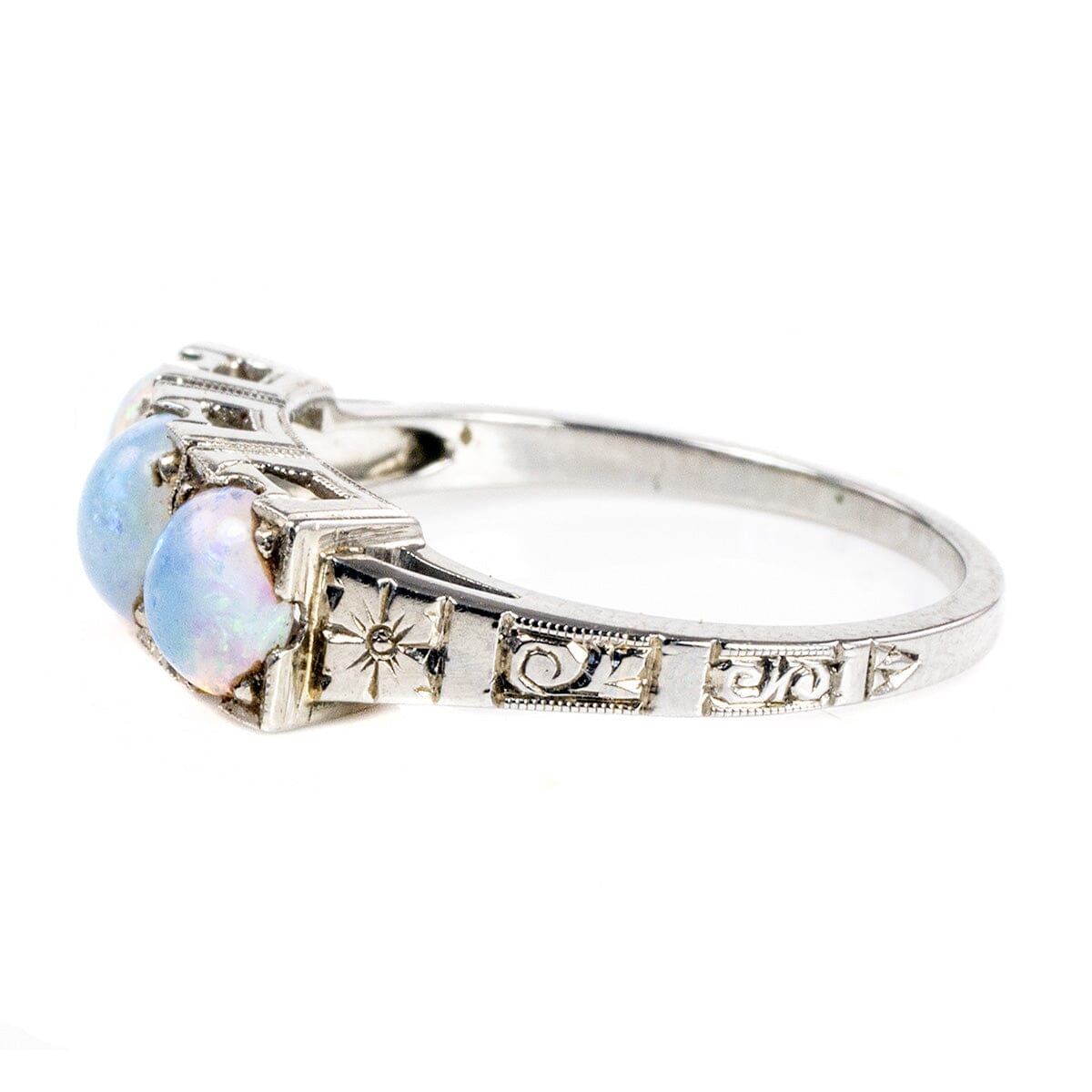Great Lakes Boutique Vintage Art Deco White Gold &amp; Opal Ring