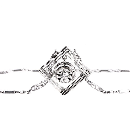 14 k White Gold Floating Diamond Necklace