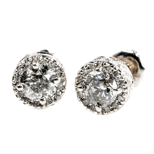 10 k White Gold Diamond Halo Earrings