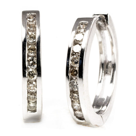 14 k White Gold & Diamond Hoop Earrings