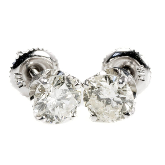 14 k White Gold 1.4 Carat Diamond Stud Earrings