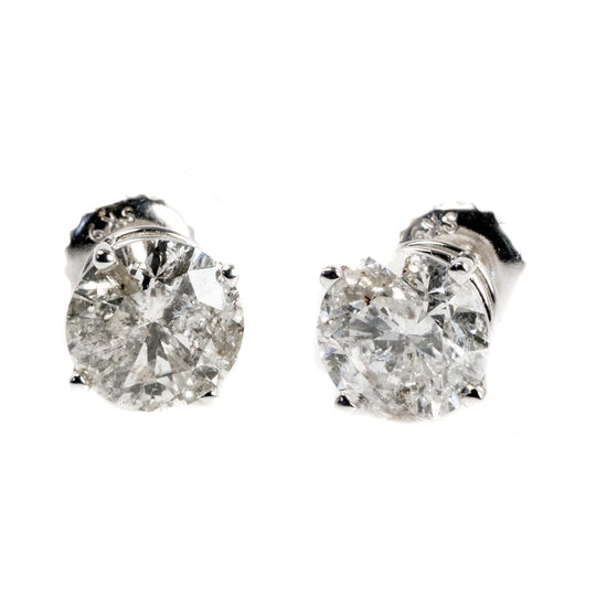 14 k White Gold 2 Carat Diamond Stud Earrings