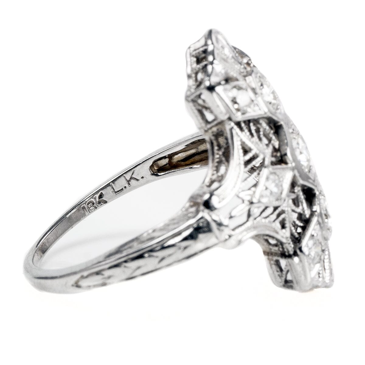 Great Lakes Boutique 18k White Gold Art Deco Filigree Diamond Ring