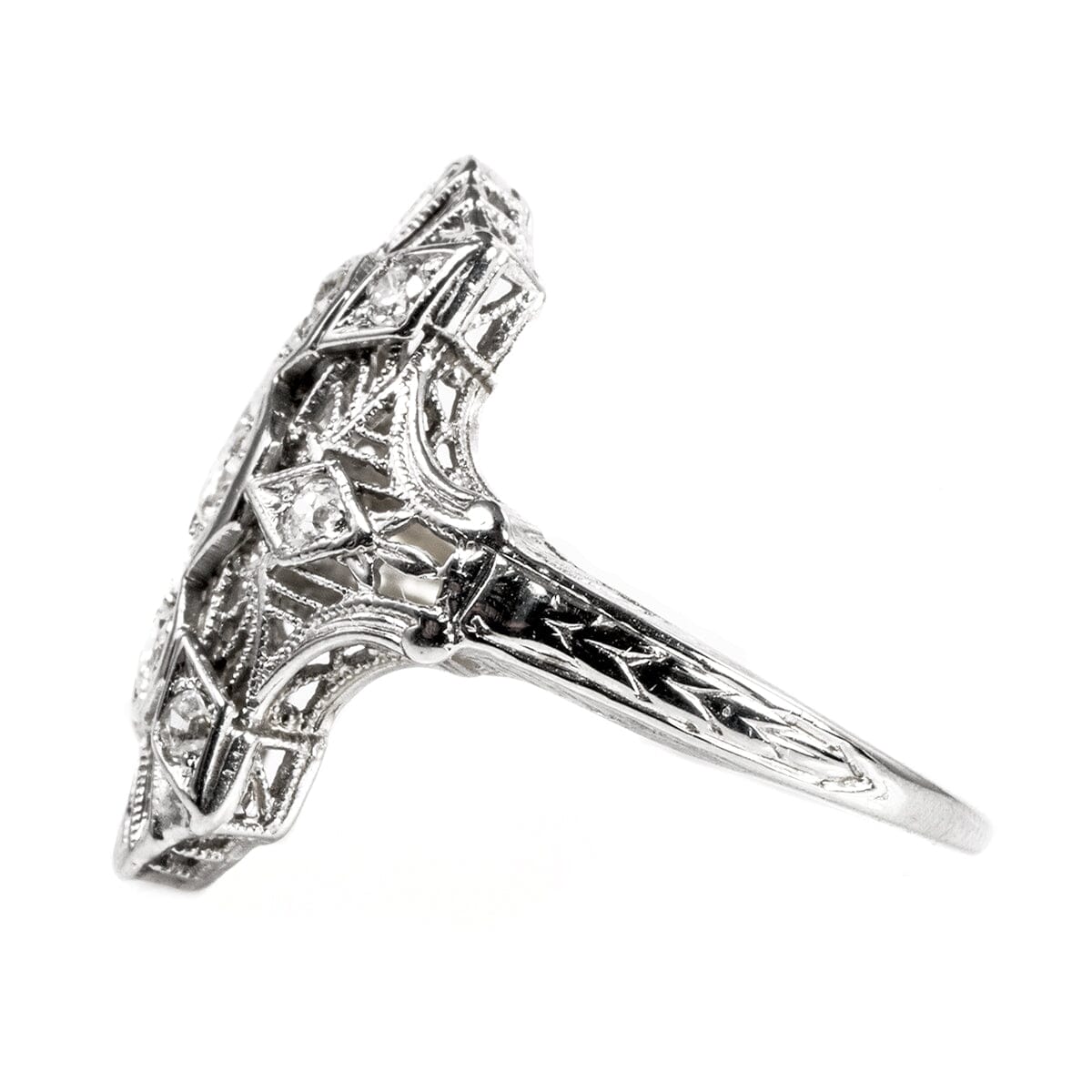 Great Lakes Boutique 18k White Gold Art Deco Filigree Diamond Ring