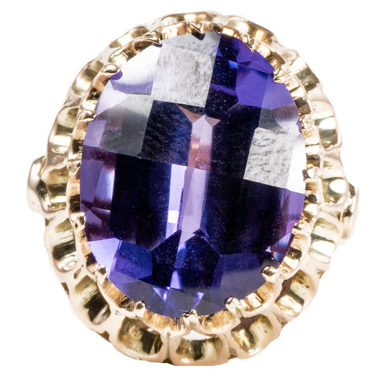 14 k Gold Synthetic Checkered Alexandrite Ring