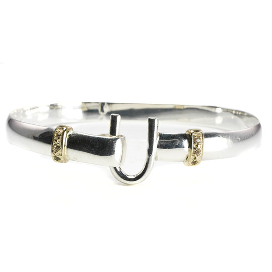 14 k Gold and Sterling Hook Bracelet with Diamonds