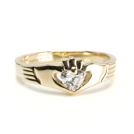 10 k Irish Claddagh Ring with Heart Shaped Diamond