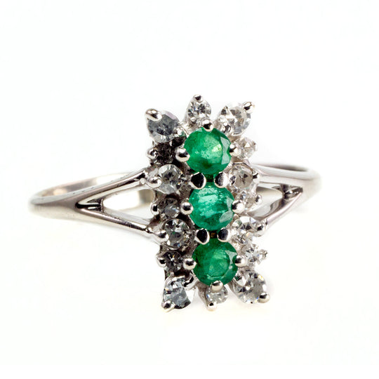 14 k White Gold Diamond and Emerald Ring