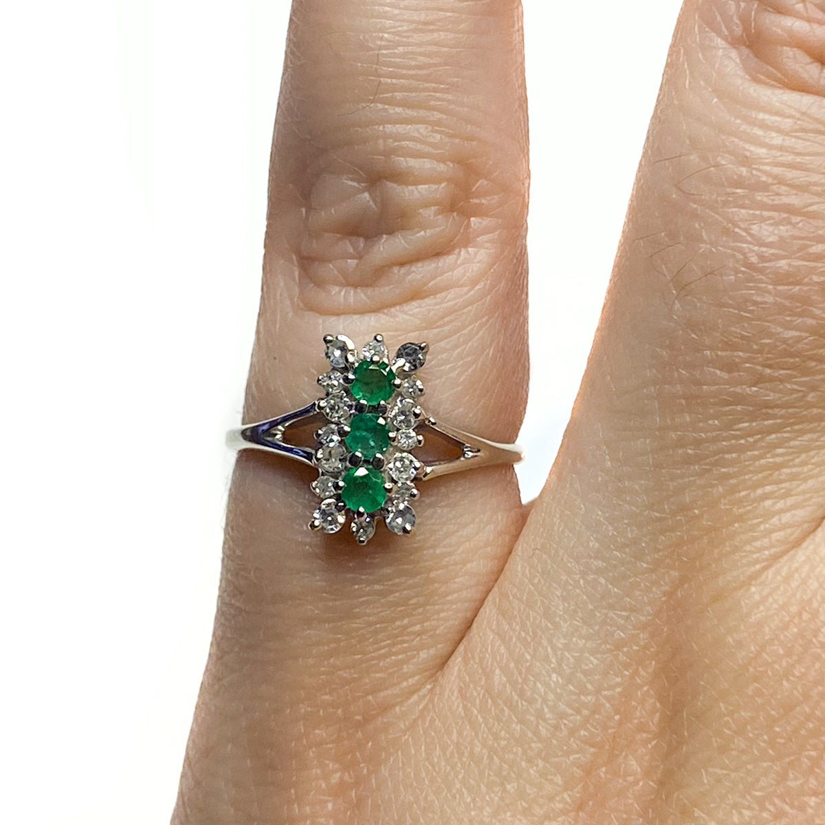 Great Lakes Boutique 14 k White Gold Diamond and Emerald Ring