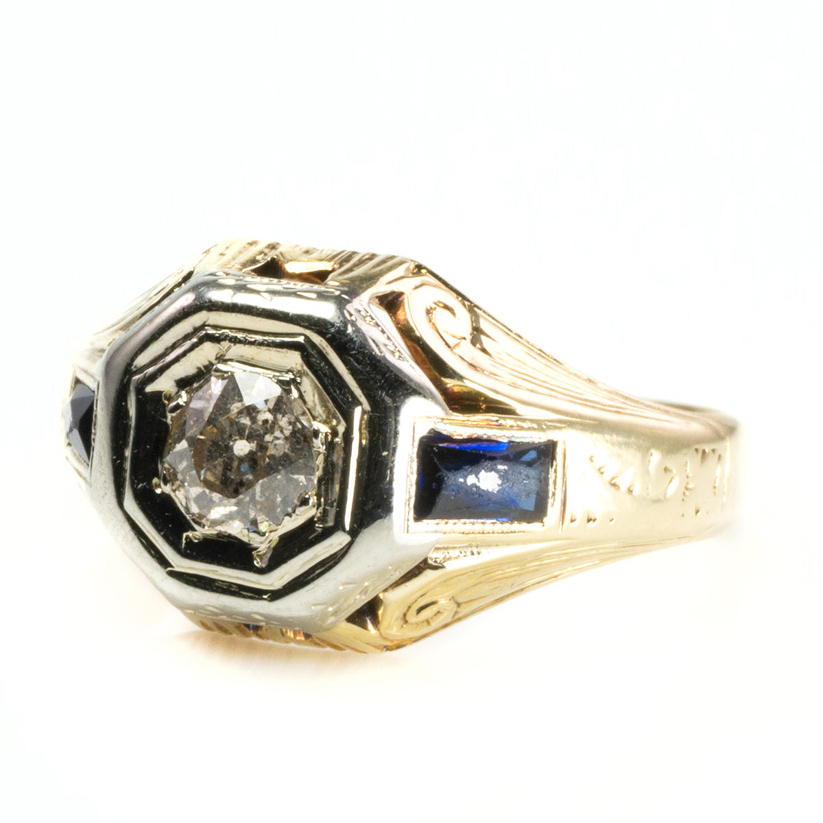 Great Lakes Boutique Vintage 14 k / 18 k Art Deco Diamond and Sapphire Ring