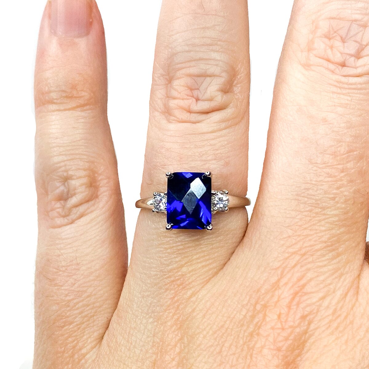 Great Lakes Boutique 10 k White Gold Lab Created Sapphire &amp; White Topaz Ring