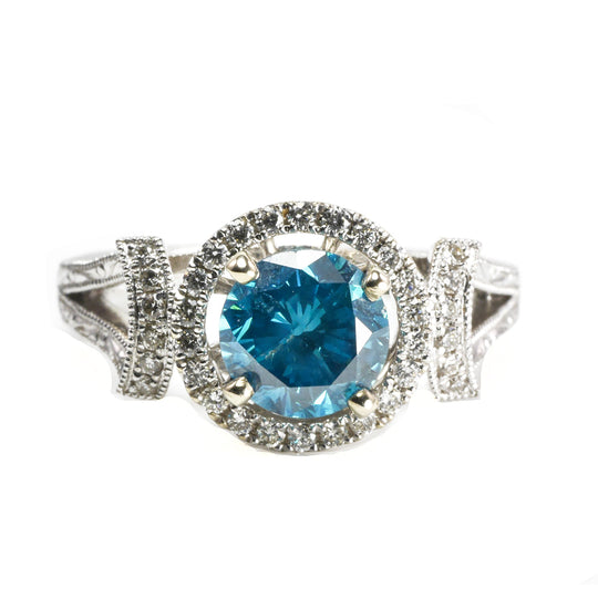 14 k White Gold Enhanced Blue Diamond Ring
