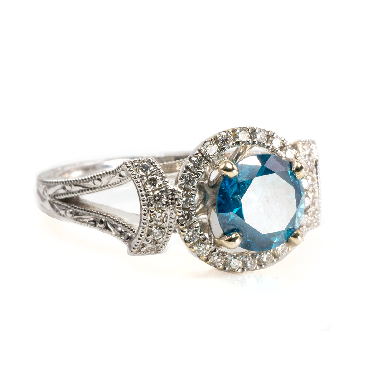 Great Lakes Boutique 14 k White Gold Enhanced Blue Diamond Ring