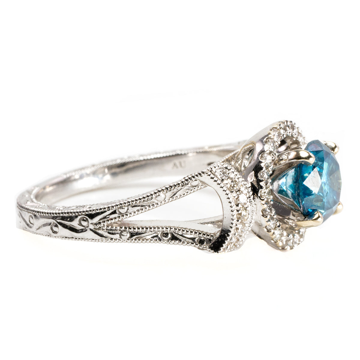 Great Lakes Boutique 14 k White Gold Enhanced Blue Diamond Ring