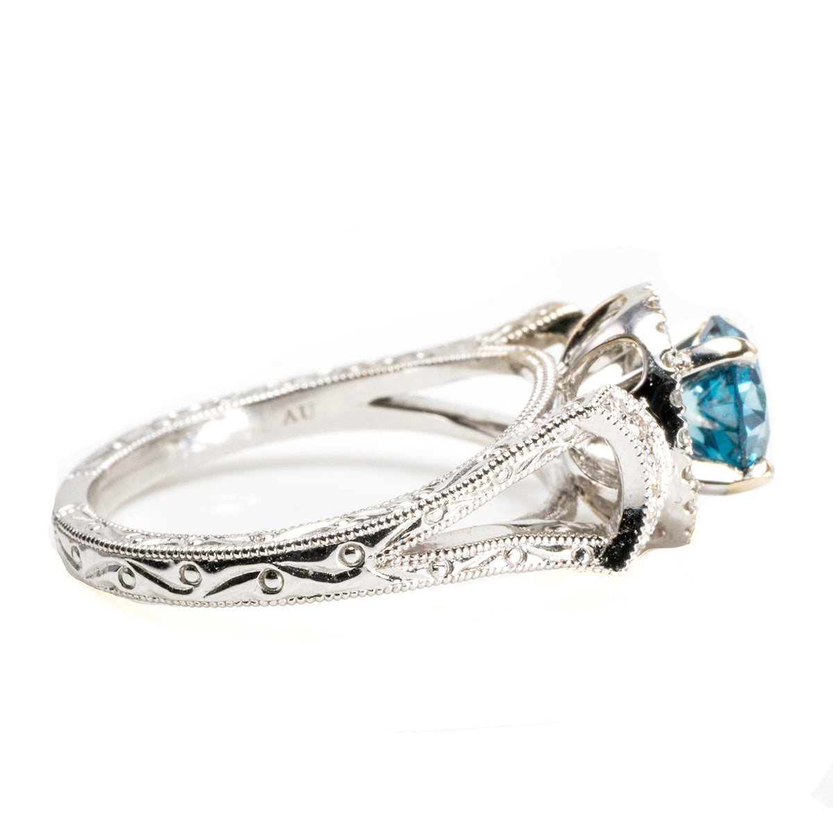 Great Lakes Boutique 14 k White Gold Enhanced Blue Diamond Ring