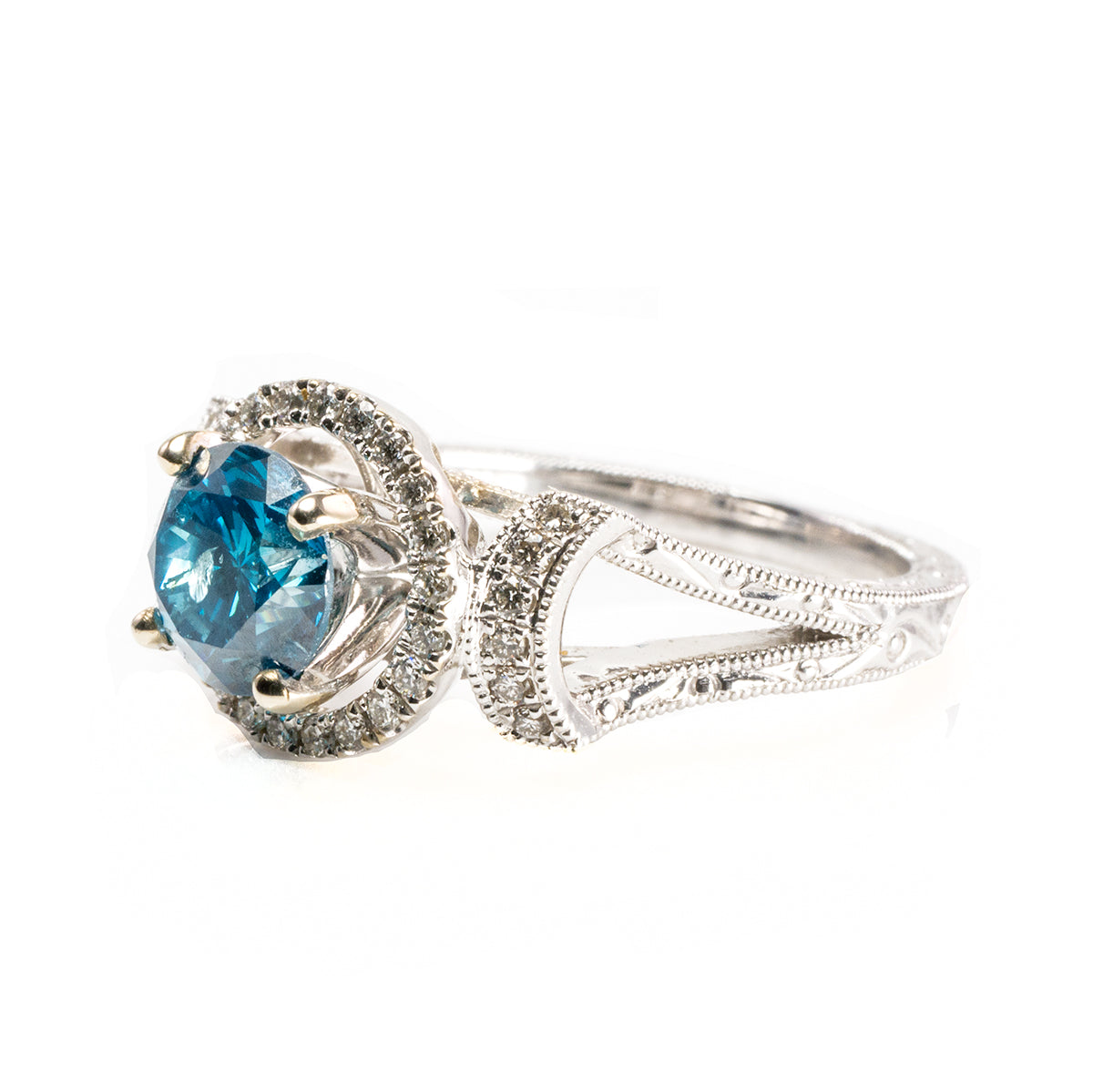 Great Lakes Boutique 14 k White Gold Enhanced Blue Diamond Ring